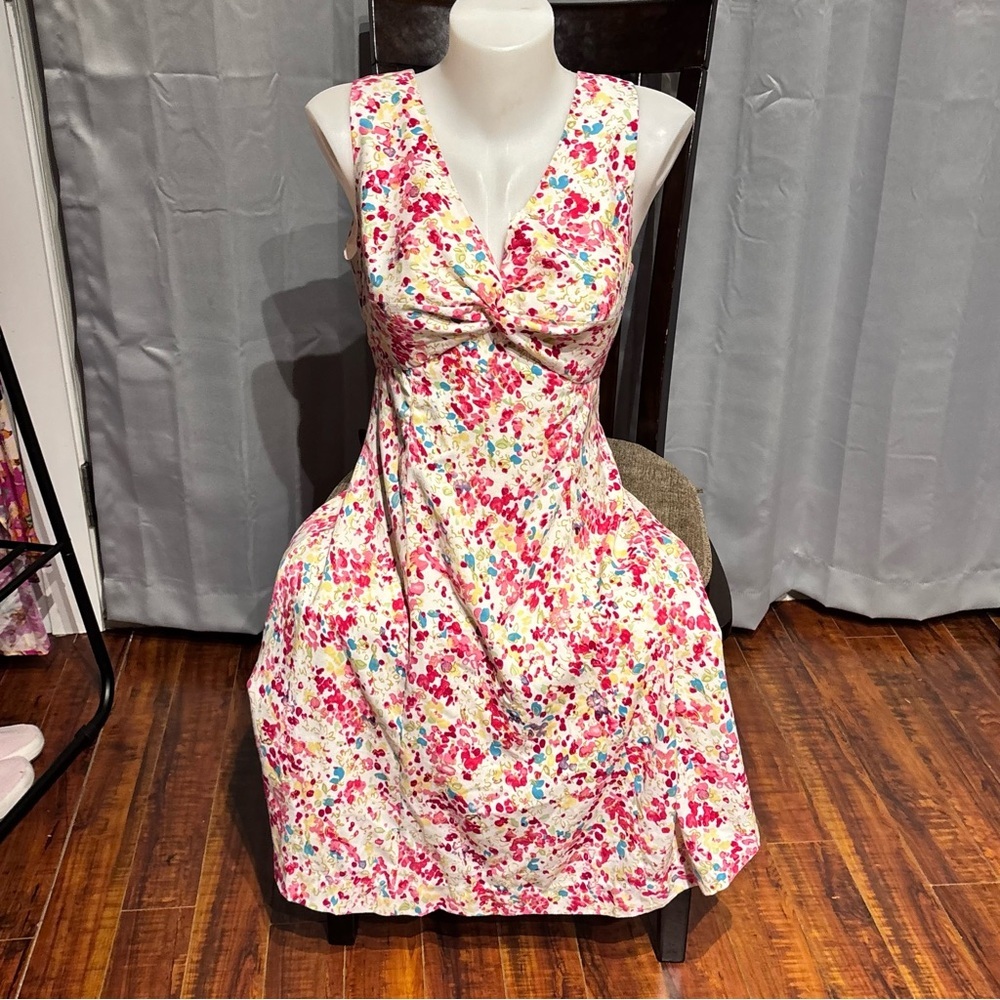 Floral Sleeveless Dress - Pink and White